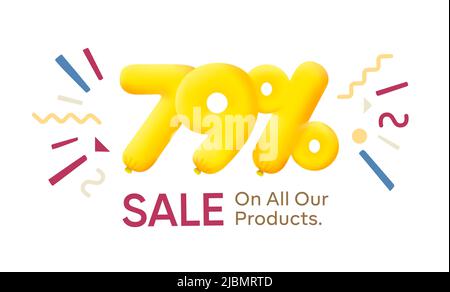 Special offer sale 79% discount 3D number Yellow tag voucher vector illustration. Discount season label 79 percent off promotion advertising summer sale coupon promo marketing banner holiday weekend Stock Vector