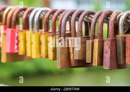 love locks hanging on a bridge Stock Photo