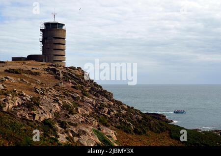 Jersey, German WWII watchtower and bunker at La Corbiere,  now a transmitting station Stock Photo