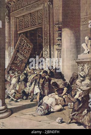 Persecution of pagans in the late Roman Empire - Persécution des païens dans l'Empire romain tardif - Les Chrétiens attaquant des temples paiens et des idoles, 4eme siècle - Christians attacking pagan temples and idols, 4th century - gravure du 19eme siecle Stock Photo