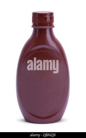Bottle of Chocolate Syrup Sauce Front View Cut Out. Stock Photo