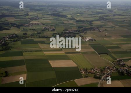 farmed fields Munchen bavaria germany area aerial landscape from airplane panorama Stock Photo