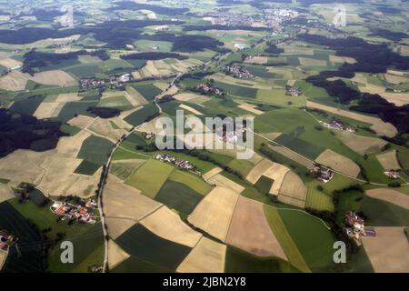 farmed fields Munchen bavaria germany area aerial landscape from airplane panorama Stock Photo