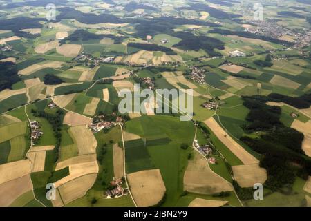 farmed fields Munchen bavaria germany area aerial landscape from airplane panorama Stock Photo