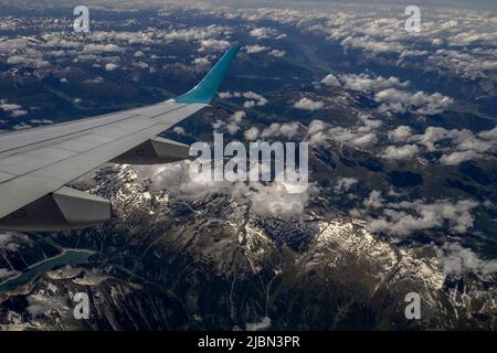 Innsbruck valley aerial panorama from airplane landscape Stock Photo