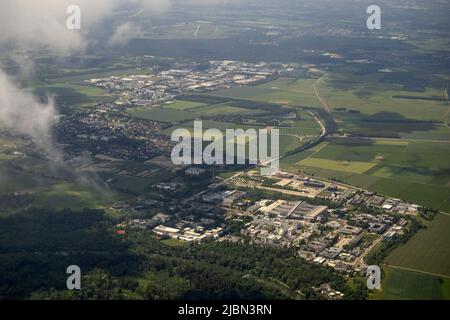 farmed fields Munchen bavaria germany area aerial landscape from airplane panorama Stock Photo