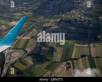 farmed fields Munchen bavaria germany area aerial landscape from airplane panorama Stock Photo