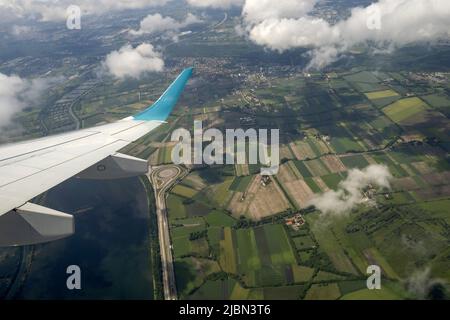 farmed fields Munchen bavaria germany area aerial landscape from airplane panorama Stock Photo