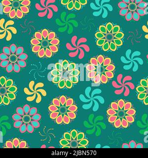 Artistic ornamental vector floral seamless pattern design of colorful mandalas. Creative batik repeat texture background for printing and textile Stock Vector