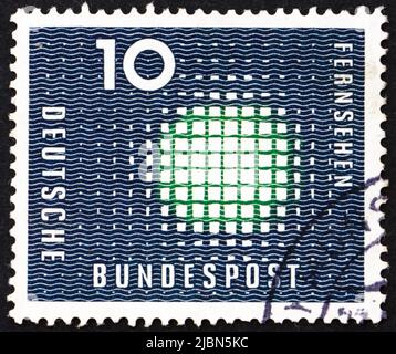 GERMANY - CIRCA 1957: a stamp printed in the Germany shows Television Screen, circa 1957 Stock Photo