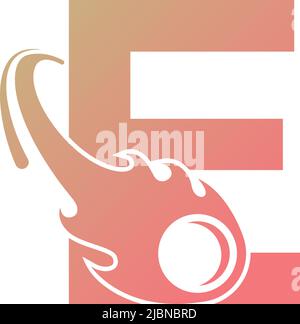 Letter E is passed by a falling meteor icon illustration vector Stock Vector