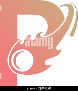 Letter P is passed by a falling meteor icon illustration vector Stock Vector