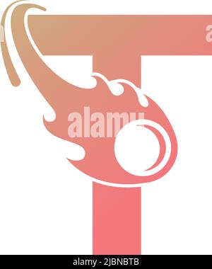 Letter T is passed by a falling meteor icon illustration vector Stock Vector