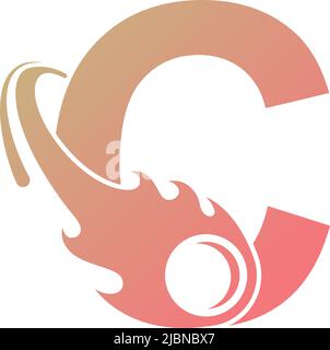 Letter C is passed by a falling meteor icon illustration vector Stock Vector