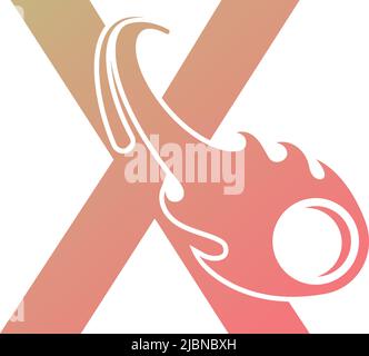 Letter X is passed by a falling meteor icon illustration vector Stock Vector