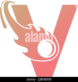 Letter V is passed by a falling meteor icon illustration vector Stock Vector
