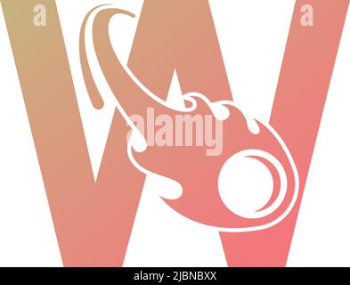 Letter W is passed by a falling meteor icon illustration vector Stock Vector