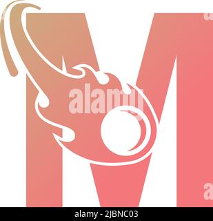 Letter M is passed by a falling meteor icon illustration vector Stock Vector