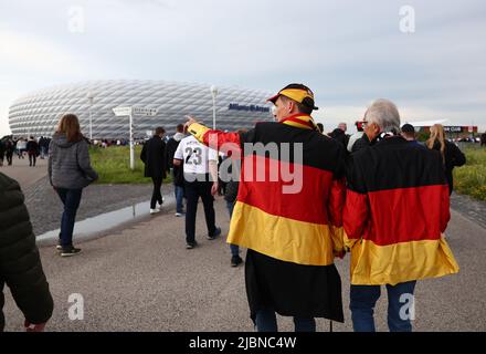 Munich, Germany, 7th June 2022.  Fans arrive prior to the  UEFA Nations League match at Allianz Arena, Munich. Picture credit should read: David Klein / Sportimage Stock Photo