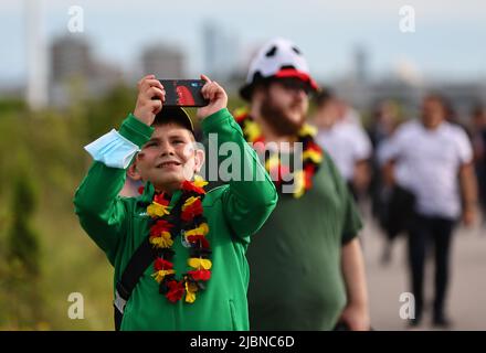 Munich, Germany, 7th June 2022.  Fans arrive prior to the  UEFA Nations League match at Allianz Arena, Munich. Picture credit should read: David Klein / Sportimage Stock Photo