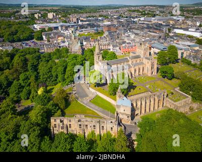 Aerial view from drone of Dunfermline Abbey and Palace ruins in Dunfermline, Fife, Scotland Stock Photo