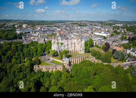 Aerial view from drone of Dunfermline Abbey and Palace ruins in Dunfermline, Fife, Scotland Stock Photo