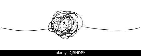 Hand drawn random chaotic line. Insane tangled scribble clew. Vector icon isolated on white background Stock Vector