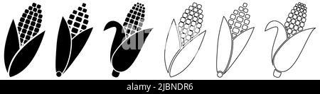Corn icons. Flat and line art style. Vector illustration isolated on white background Stock Vector