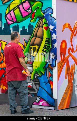 All We Wrote, 50 Years Of Graffiti Culture, Guide Tour On The Kudamm, Artists Creating Their Projects Stock Photo