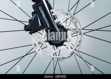 Bicycle Brake Rotor with Hydraulic Highway Braking System close-up Stock Photo