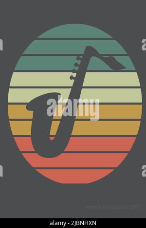 saxophone symbol one oval with retro gaming colored background. Vector Illustration Stock Vector