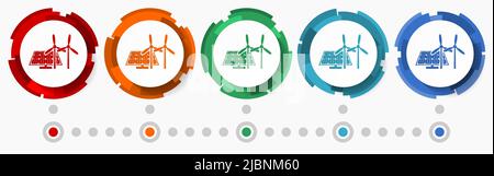 Wind turbines, renewables concept vector icon set, flat design pointers, infographic template Stock Vector