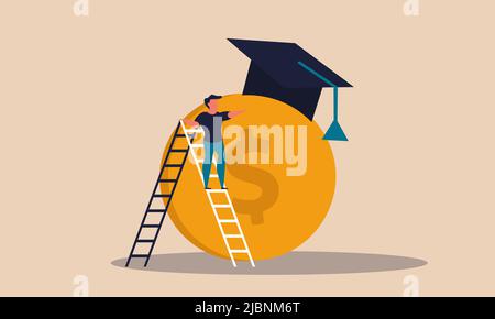 Education fund and finance budget degree. Diploma investment and graduation target vector illustration concept. Dollar payment support and saving fund Stock Vector