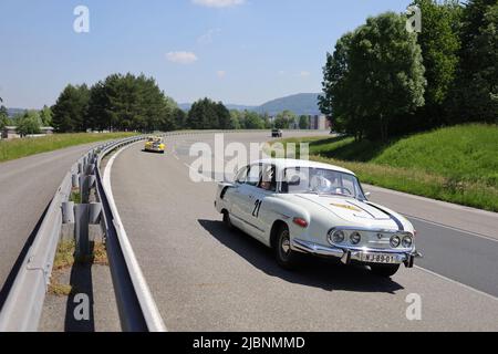 Polygon Tatra Koprivnice, Koprivnice, Czech Republic, Czechia - 5 June, 2022: Tatra 603, old racing car on the circuit. Stock Photo