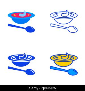 Borscht icon set in flat and line style. Beetroot traditional soup symbol. Vector illustration. Stock Vector