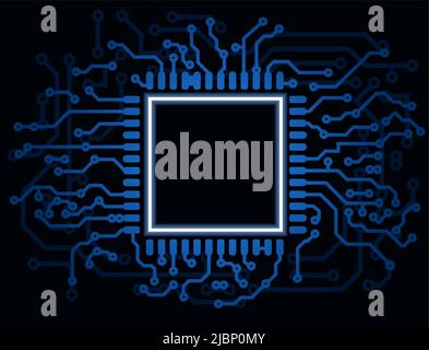 Shining PCB design. High tech frame in blue tones in printed circuit style for your design. Stock Vector