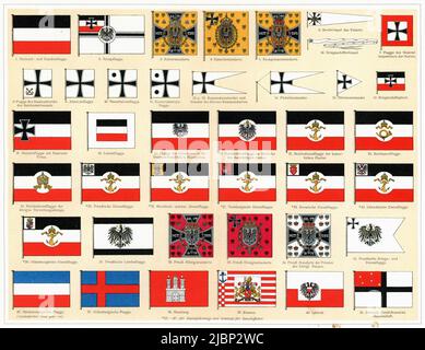 German Flags, Banners and Burgee. Publication of the book 'Meyers Konversations-Lexikon', Volume 2, Leipzig, Germany, 1910 Stock Photo
