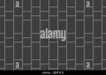 Black rectangle and square tile vertical masonry background. Ceramic or brick wall seamless pattern. Kitchen backsplash or bathroom floor texture. Vector flat illustration Stock Vector
