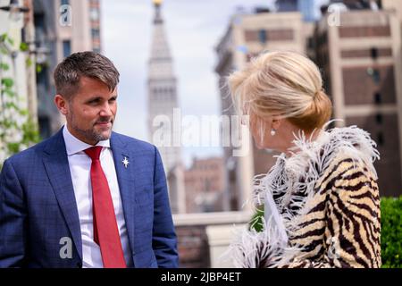 Brendan Whitworth, CEO of Anheuser-Busch and Princess Astrid of Belgium pictured during a meeting with AB Inbev in New York, USA, during a Belgian Economic Mission to the United States of America, Tuesday 07 June 2022. A delegation featuring the Princess and various Ministers will be visiting Atlanta, New York and Boston from June 4th to the 12th. BELGA PHOTO LAURIE DIEFFEMBACQ Stock Photo