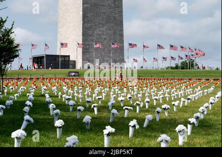 Washington, United States. 07th June, 2022. Flowers representing victims at the opening of the National Gun Violence Memorial. (Photo by Michael Brochstein/Sipa USA) Credit: Sipa USA/Alamy Live News Stock Photo