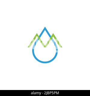 letter m green mountain water drop colorful linked line logo vector Stock Vector