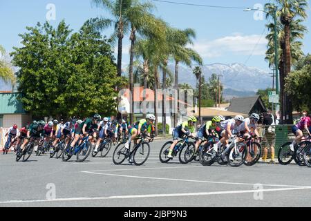 Women's peloton racing during the Redlands Classic Criterium in ...