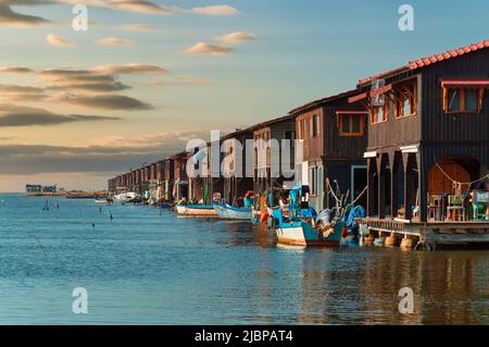 Fisherman huts , seahouses at Axios river delta Stock Photo