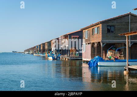 Fisherman huts , seahouses at Axios river delta Stock Photo