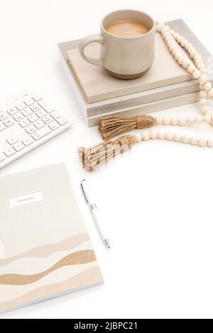 Minimalist Boho Styled Desk Workspace Stock Photo