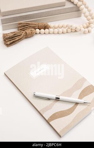 Minimalist Boho Styled Desk Workspace Stock Photo