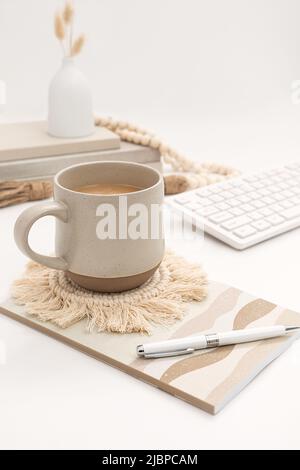 Minimalist Boho Styled Desk Workspace Stock Photo