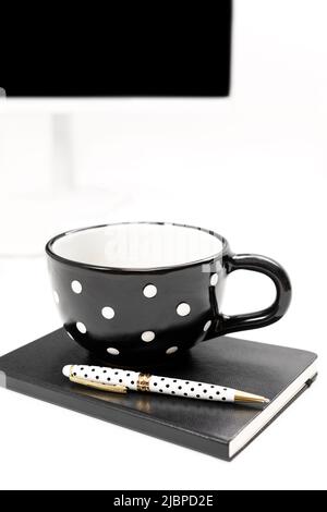 Black and White Styled Desk Workspace Stock Photo