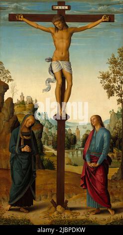 The Crucifixion with the Virgin, Saint John, Saint Jerome, and Saint Mary Magdalene  by Pietro Perugino ( 1450 - 1523 ) Stock Photo