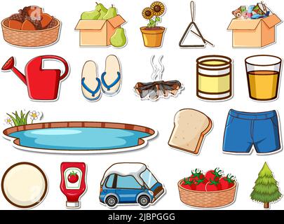 Sticker set of mixed daily objects illustration Stock Vector